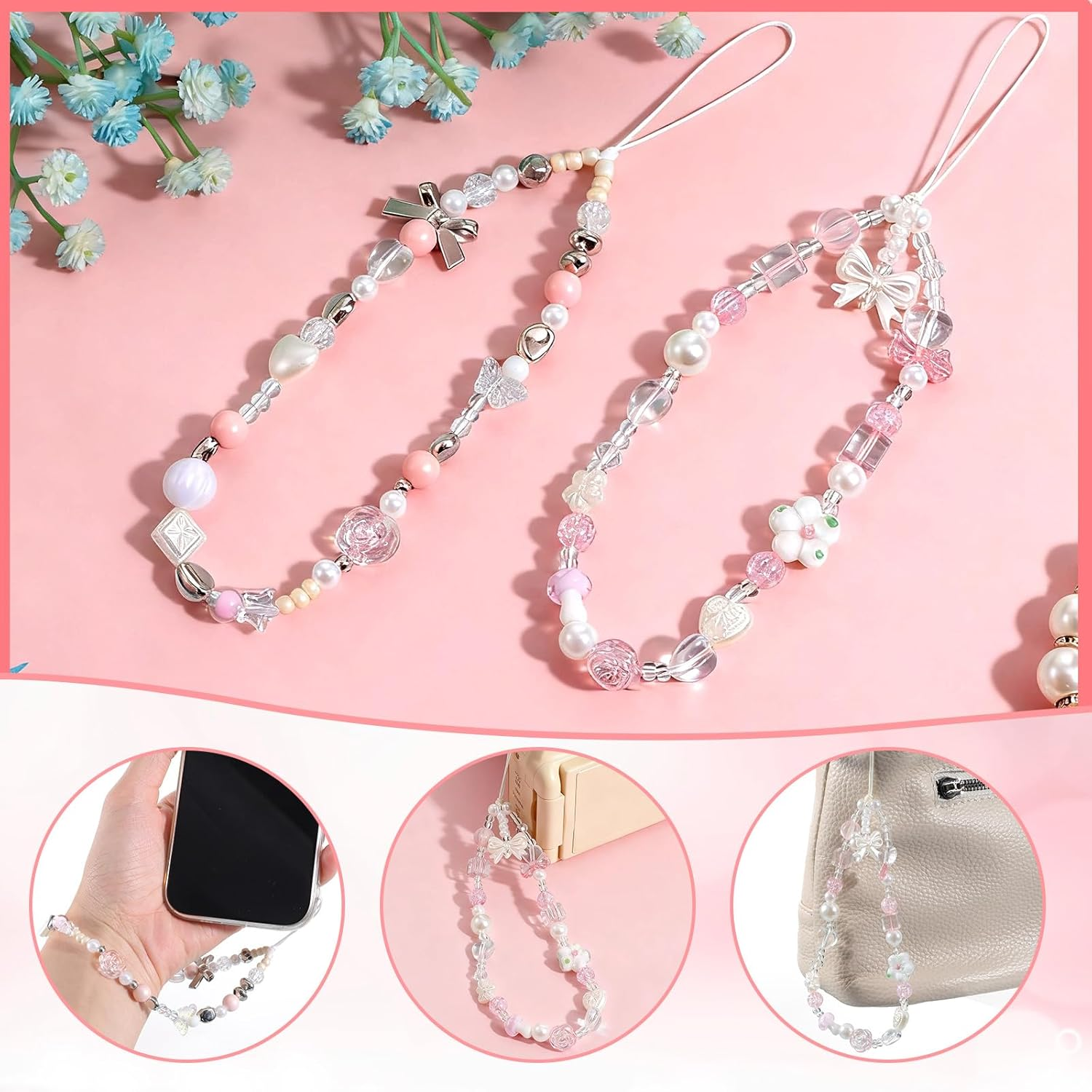 XLIUAX Camera Wrist Strap, Phone Wrist Charm Beaded Camera Strap Phone Wristlet Charms Digital Cameras Lanyards for Keychain Bag Bow Accessories Aesthetic Charms image number 3