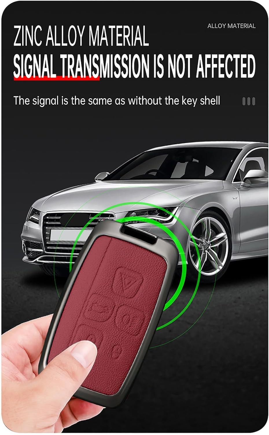 Leather Key Fob Cover with Keychain Metal Key Shell Cover Holder Fit for Evoque Velar Sport Discovery Freelander2 LR4 Sport Jaguar XF XJ XE F-PACE F-Type Smart Key Black - Long-Red image number 6