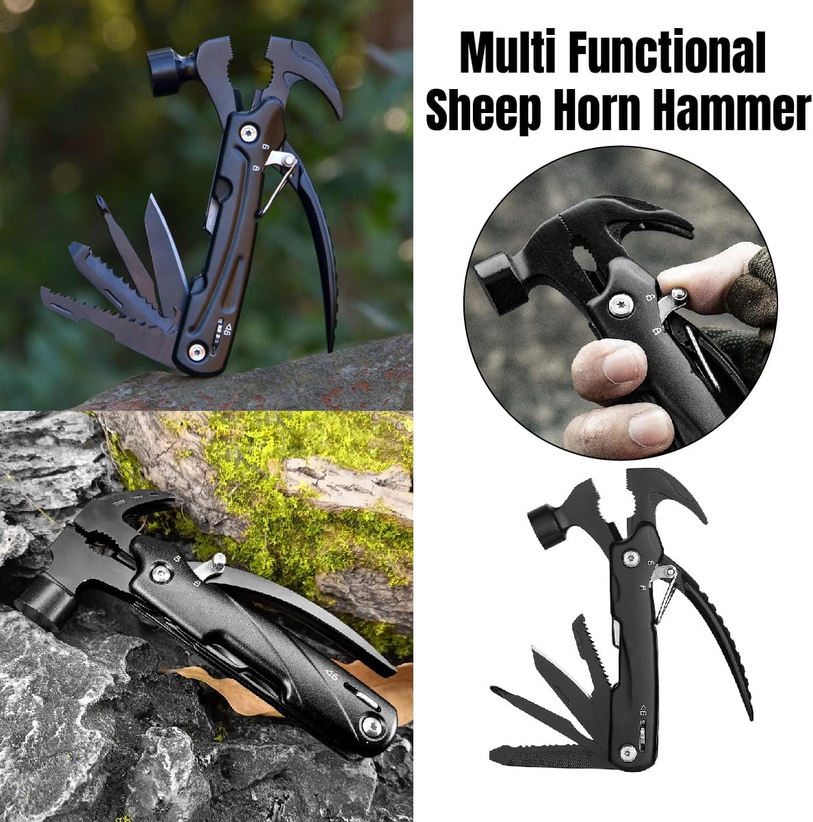 AIMALL Multi-Function Hammer Tool - Integrated Nail Hammer, Pliers, Screwdrivers, Saw, Wire Cutter for Outdoor Camping and Emergency image number 4