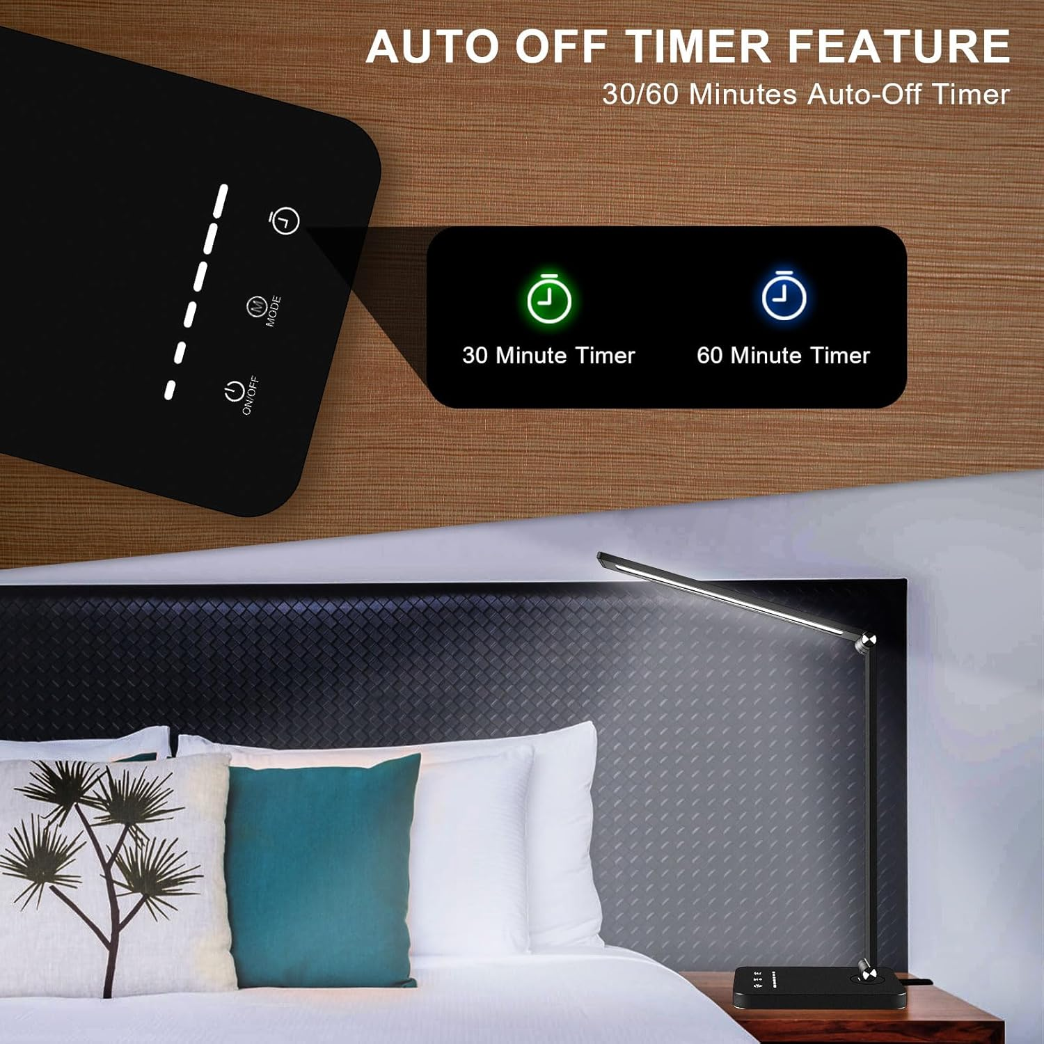 Electight LED Desk Lamp, 50 Leds Touch Control Table Lamp, USB Port, 5 Light Modes & Memory FUNC, Dimmable Eye-Care Desk Light Study Light, 30/60 Min Auto-Off Timer for Reading, Office, Study image number 3