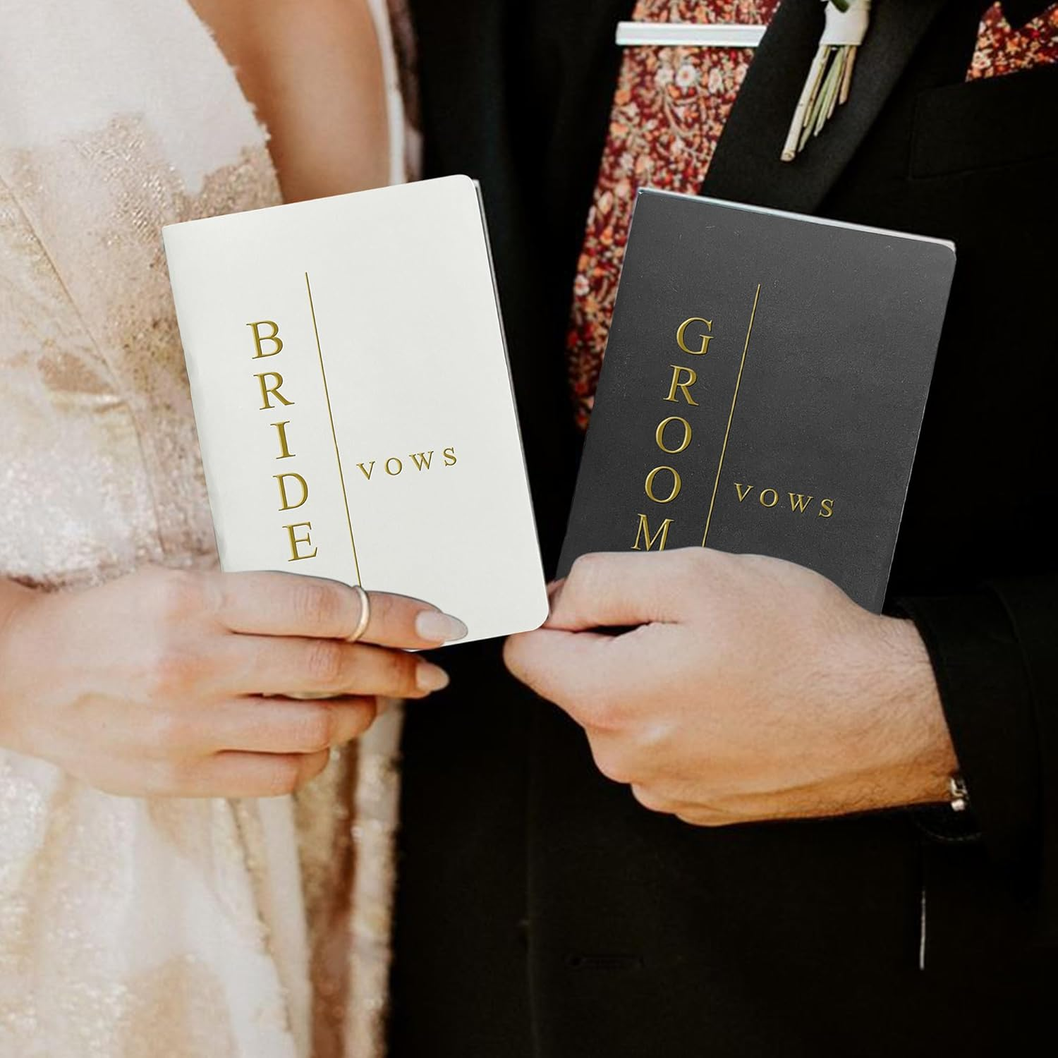 Vow Books His and Hers Wedding Vow Books Bride and Groom with Soft Touch Gold Foil Engraving Wedding Essentials(Tr-Gb-Black) - Tr-Gb-Black image number 3