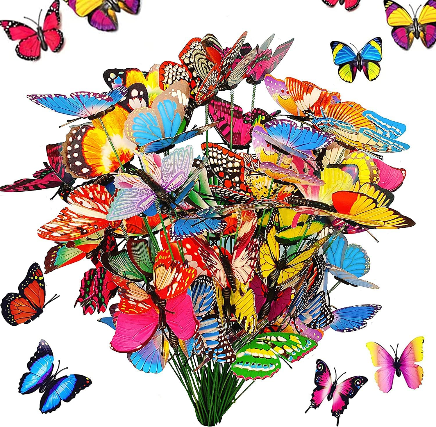 100 Pcs Butterfly Stakes, Waterproof Butterflies Stakes Garden Ornaments & Patio Decor Butterfly Party Supplies Yard Stakes Decorative for Outdoor Christmas Decorations image number 6