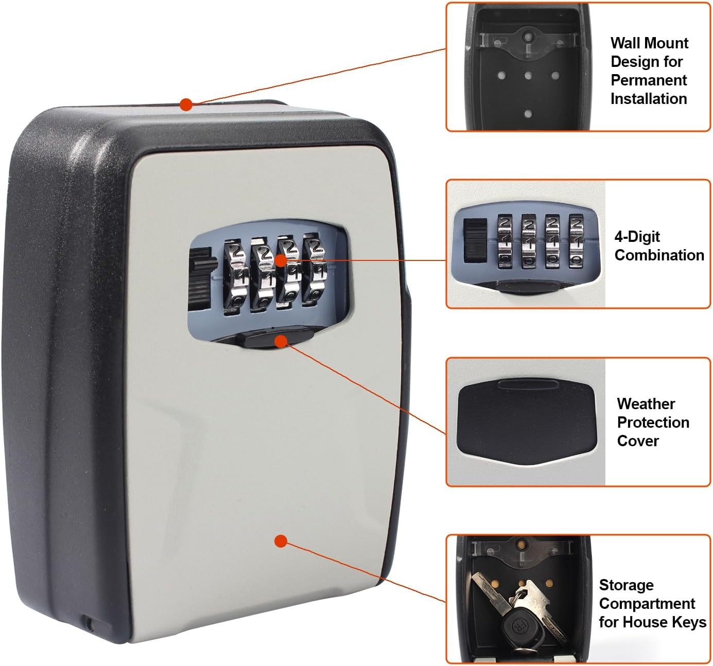 H HOME-MART Lock Box,Wall Mount Key Lock Box for outside House Keys,Portable Key Safe Combination Lockbox with Resettable Code for outside Outdoor Home Office image number 5