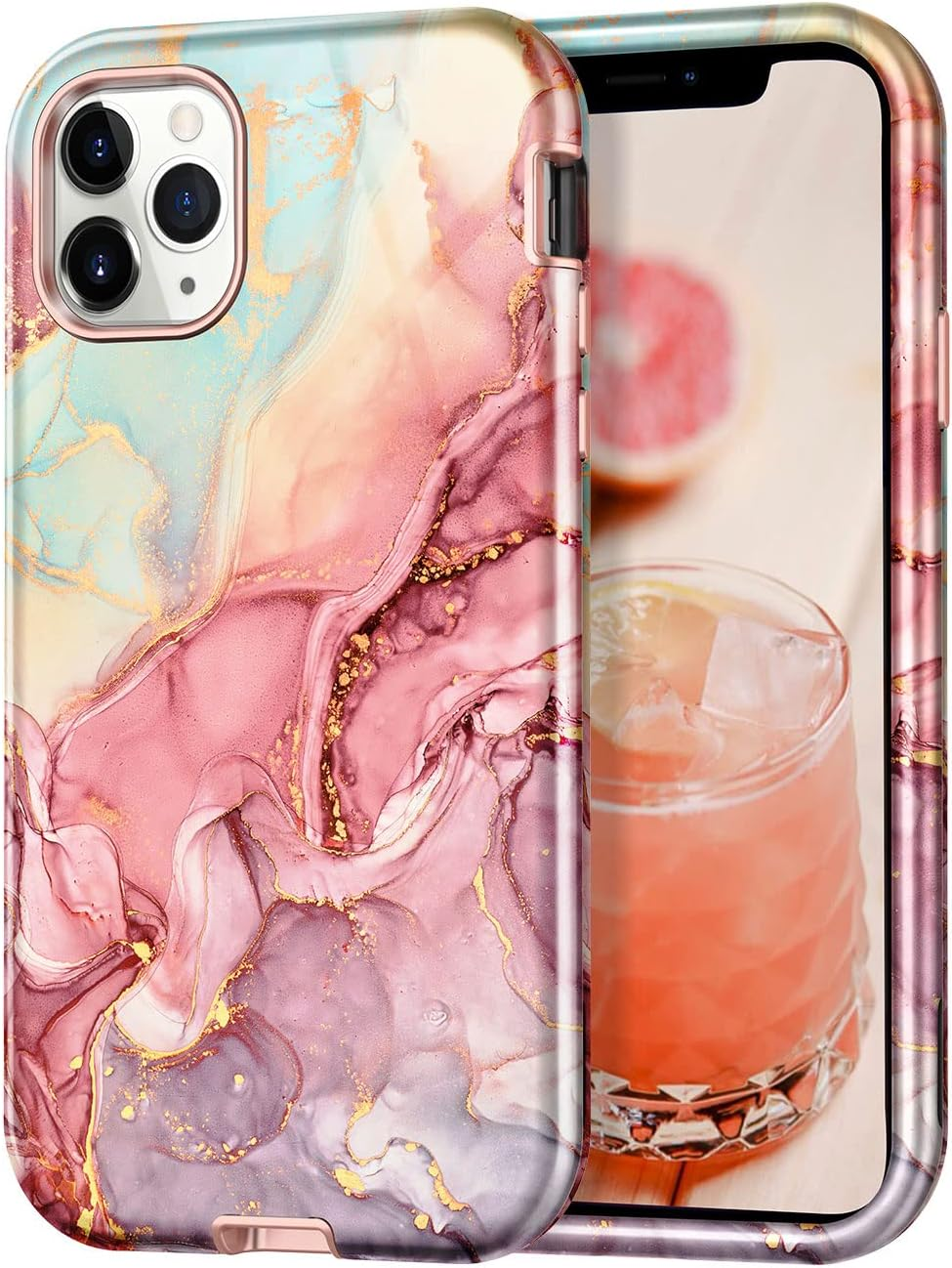 Btscase for Iphone 11 Pro Max Case 6.5 Inch,Marble Pattern 3 in 1 Heavy Duty Shockproof Full Body Hard Pc+Soft Silicone Drop Protective Women Girls Cover for Iphone 11 Pro Max, Rose Gold image number 4