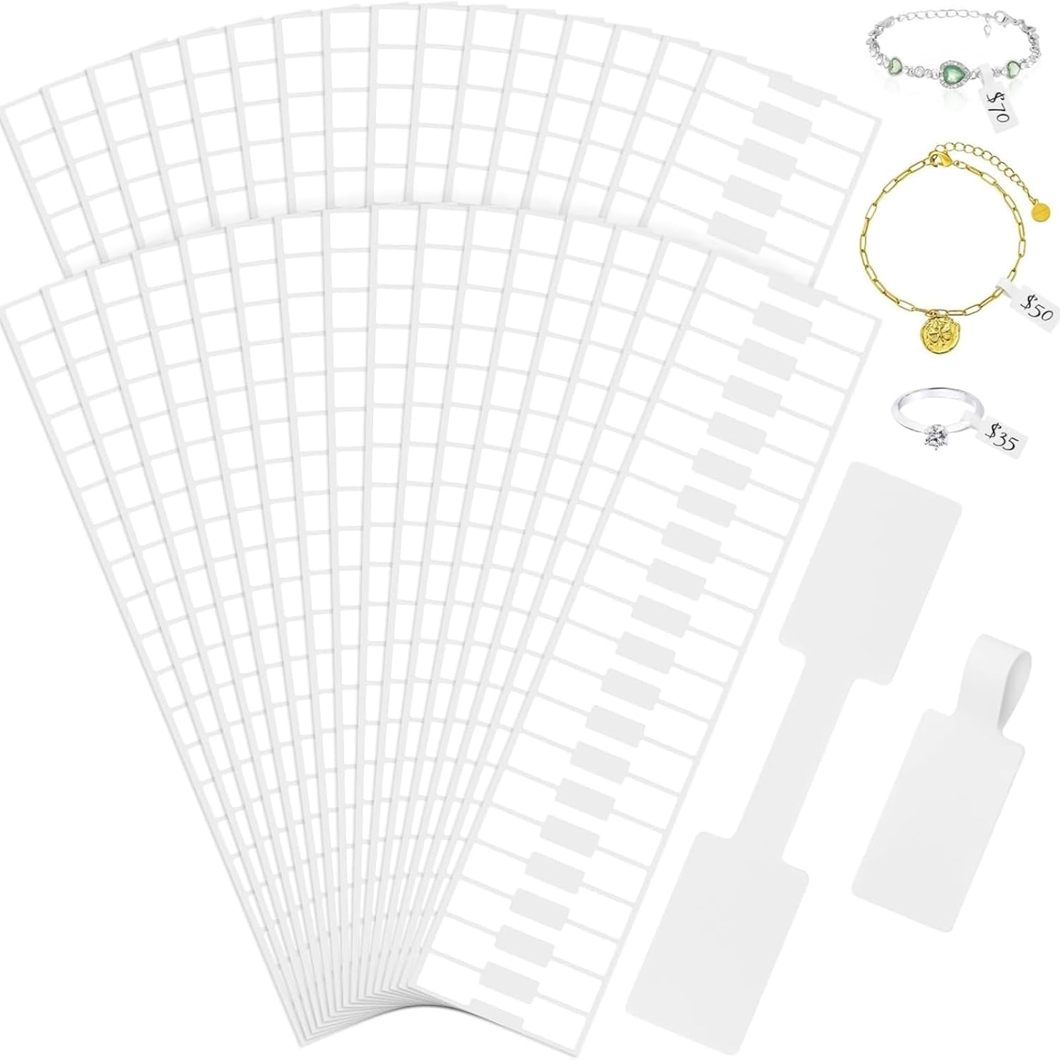 1000 Pcs Jewelry Tags, Self Adhesive Jewelry Price Tags Stickers, White Blank Rectangle Ring Tag Label for Necklace Earring Bracelet Pricing Identify image number 2