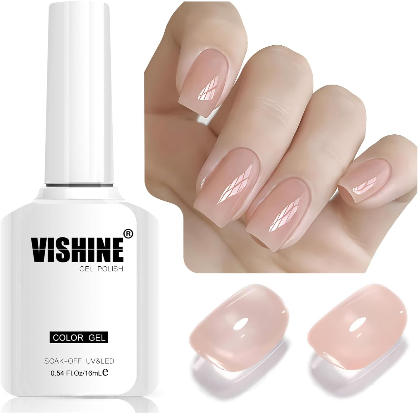 Vishine 16Ml Sheer Blush Peach Pink Jelly Gel Polish Translucent Nude Crystal UV Gel for DIY Nail Art Manicure Soak-Off Soft Peachy Pink Shade E036