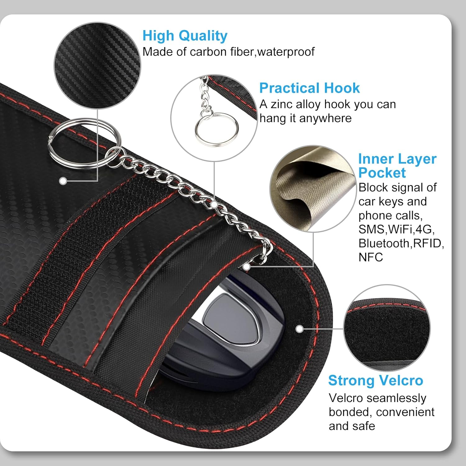 Faraday Pouch for Car Keys, [New Upgrade] Diyife Car Key RFID Signal Blocking Pouch with Keyring, Waterproof Faraday Bag Key Fob Protector, Anti-Theft Keyring Pouch, Remote Entry Keyless-2 Pack image number 5