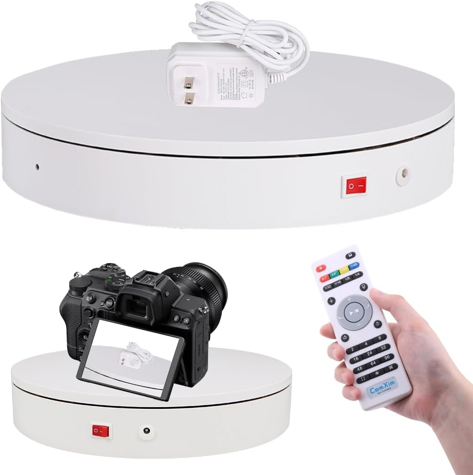 Comxim Professional 360 Degree Photography Turntable for Product Photography, 88LB Capacity, 12.6In Diameter,Automatic Remote Control Angle,Speed,Direction, Various Rotation Mode