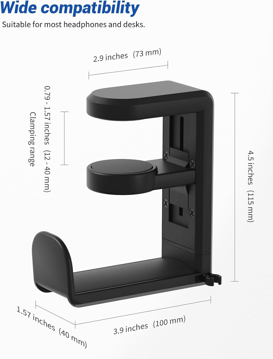 Headphone Hook - under Desk Headphone Holder with 360-Degree Adjustable Rotation, Black image number 4