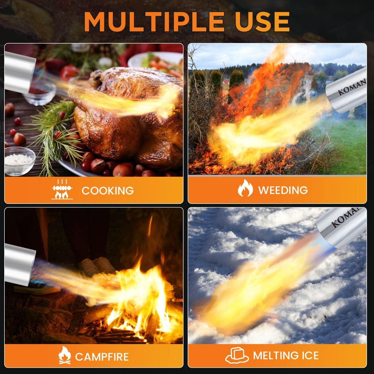 KOMAN Propane Torch Weed Burner,Weed Burner Torch Flamethrower with 9.8 FT Hose,Blow Torch 500,000 BTU, Self Igniting Flame Weeder for Weeding,Roof Asphalt,Ice Snow,Road Marking image number 2