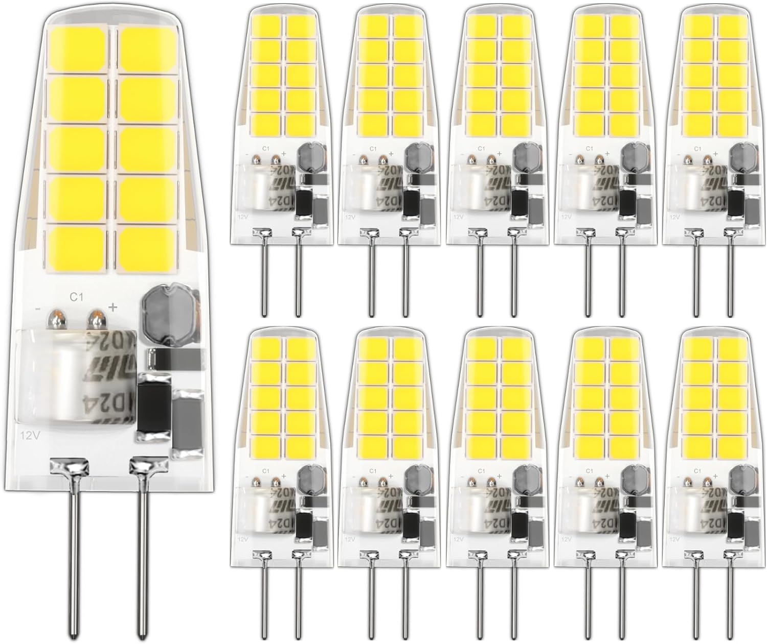 LUTW G4 LED Bulbs Neutral White 4000K, AC/DC 12V G4 Bulb LED Equivalent 20W Halogen, 2W 200LM 2 Pin Light Bulbs, Non Dimmable No Flickering LED Lights for Home Lighting, Chandelier, Cabinet, 10 Pack