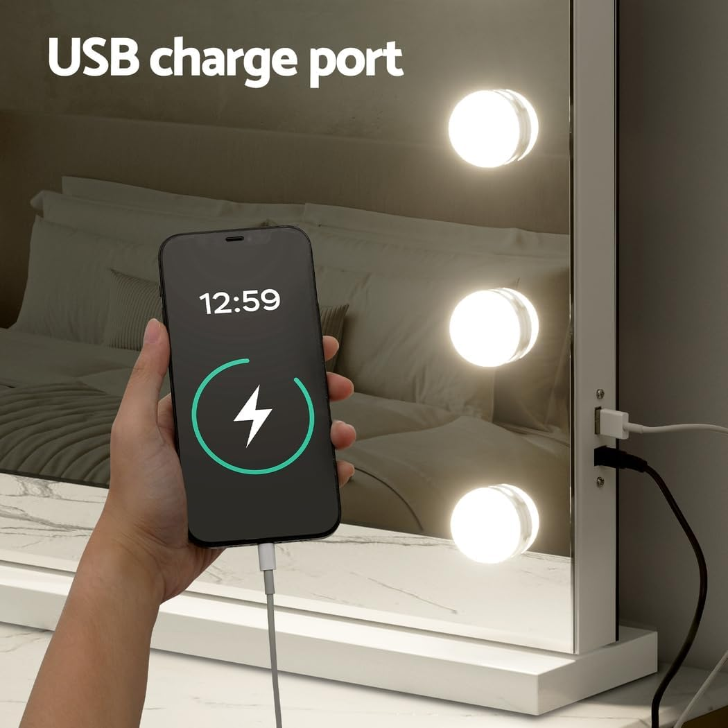 Embellir Makeup Mirror, 80 X 58Cm Hollywood Vanity Mirrors Beauty Cosmetic Dressing Bathroom Decor, 18 LED Light Bulbs with Tabletop Lights Rectangle Dimmable image number 5