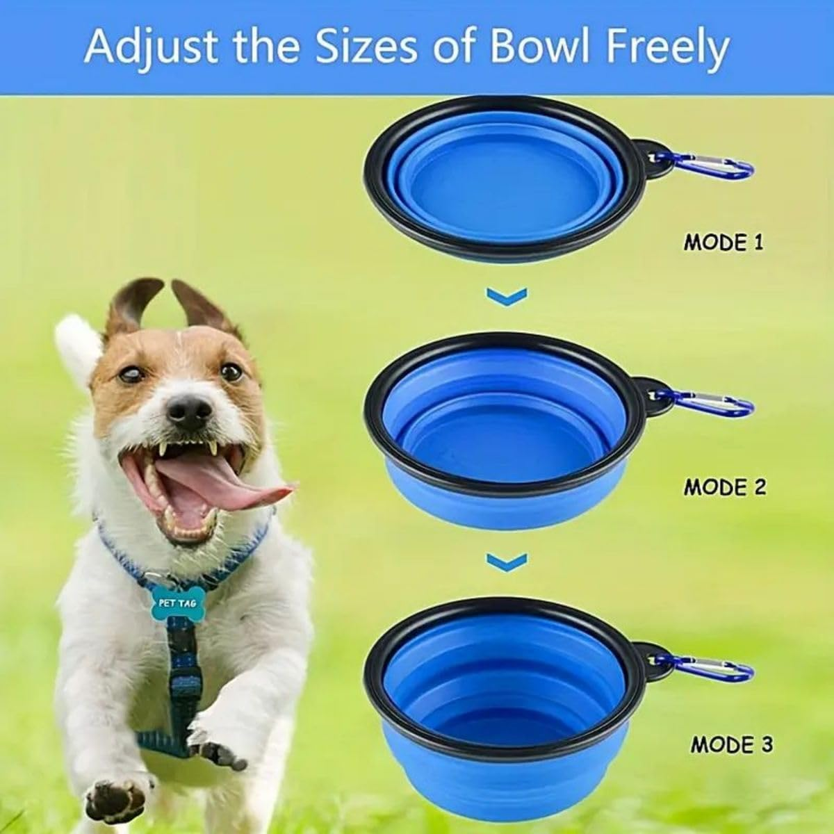 Pack of 2 Foldable Dog Bowls, 350 Ml Foldable Dog Travel Bowls, Portable Dog Water Food Bowl with Closure, Pet Cat Food Cup for Travel, Hiking (Blue and Green) image number 2