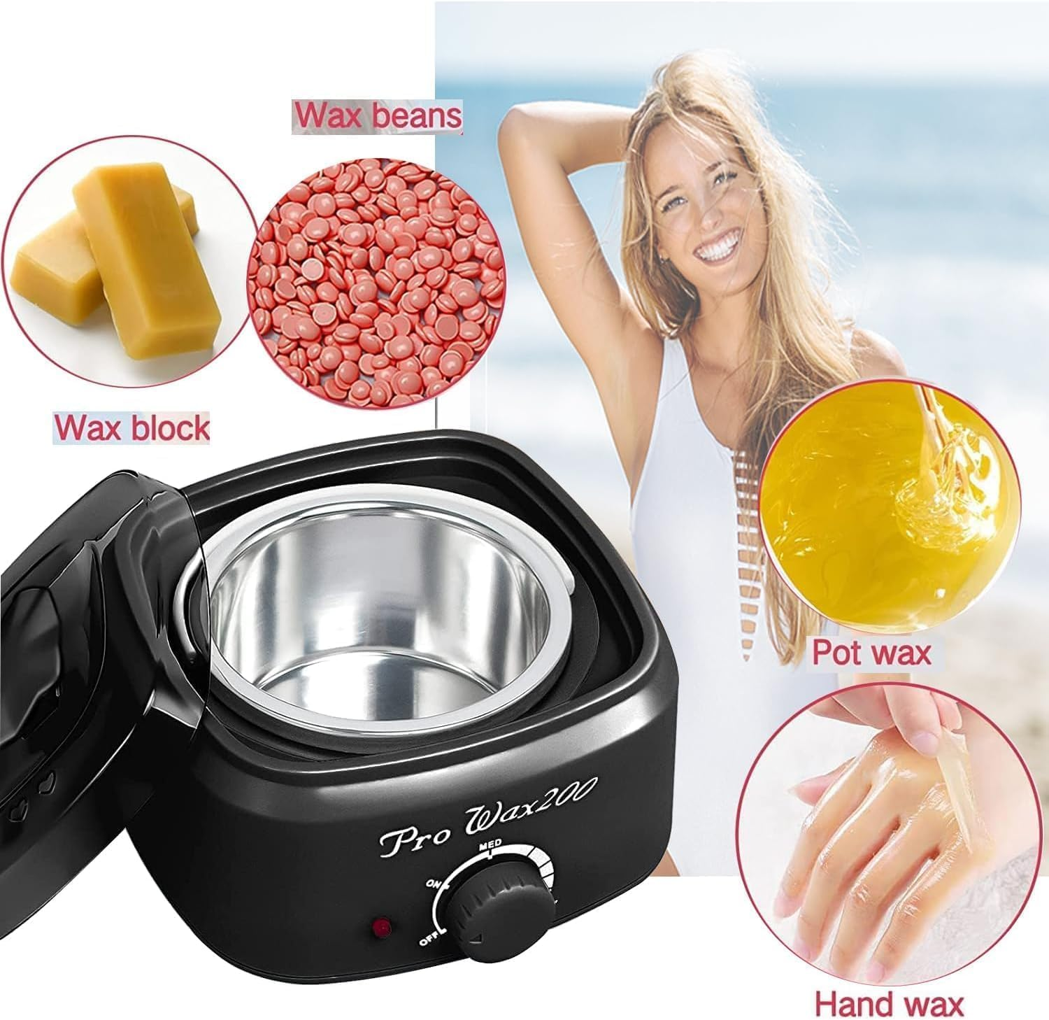 Waxing Kit, Wax Melt Warmer for Hair Removal, Wax Kit for Women and Men Full Body- Legs- Face- Eyebrows- Professional Electric Wax Pot for Hard Bikini and Strip Wax Beads Paraffin image number 1