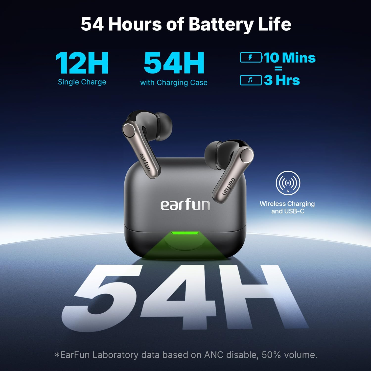 [2025 VGP Winner] Earfun Air Pro 4+ Adaptive Hybrid Noise Cancelling Wireless Earbuds Bluetooth 6.0,Qualcomm Snapdragon Sound, Aptx Lossless,Ldac Hi-Res Audio, 6 Mics AI CVC Call,54H Playtime, Black - White image number 4