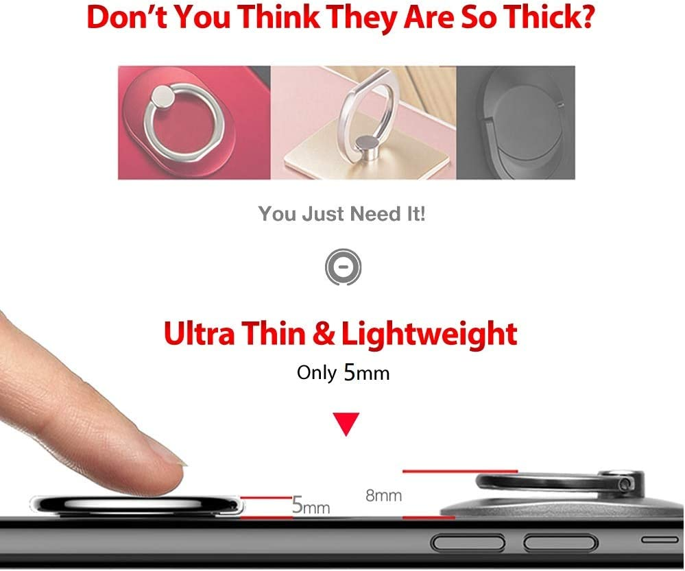 Cell Phone Grip, T Tersely 4 Pack Phone Ring Holder Finger Kickstand, Foldable Metal Cell Phone Rings Gripper Stand,Finger Grip Stand 180&deg; Rotation Ring Holder for Iphone Samsung & Other Phones image number 4