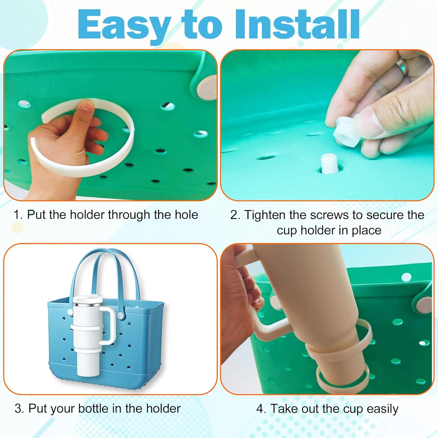 2 Pack Cup Holder for Bogg Bag, Fits for Stanley Cup 16-40Oz, Bogg Bag Accessories Insert Drink Holder Attachment for Rubber Beach Tote Bags Summer Accessories Gifts for Women Girls image number 2