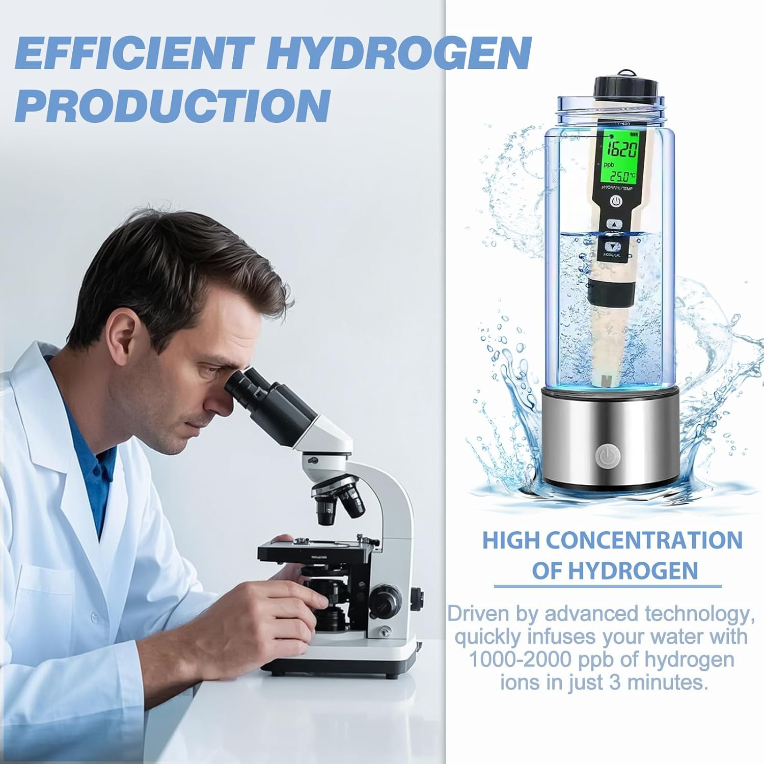 2025 New Hydrogen Water Bottle, Rechargeable Hydrogen-Rich Water Generator Machine with SPE PEM Technology,For Home Office Travel Fitness Drinking, Portable, Glass, Stainless Steel, 450Ml image number 2