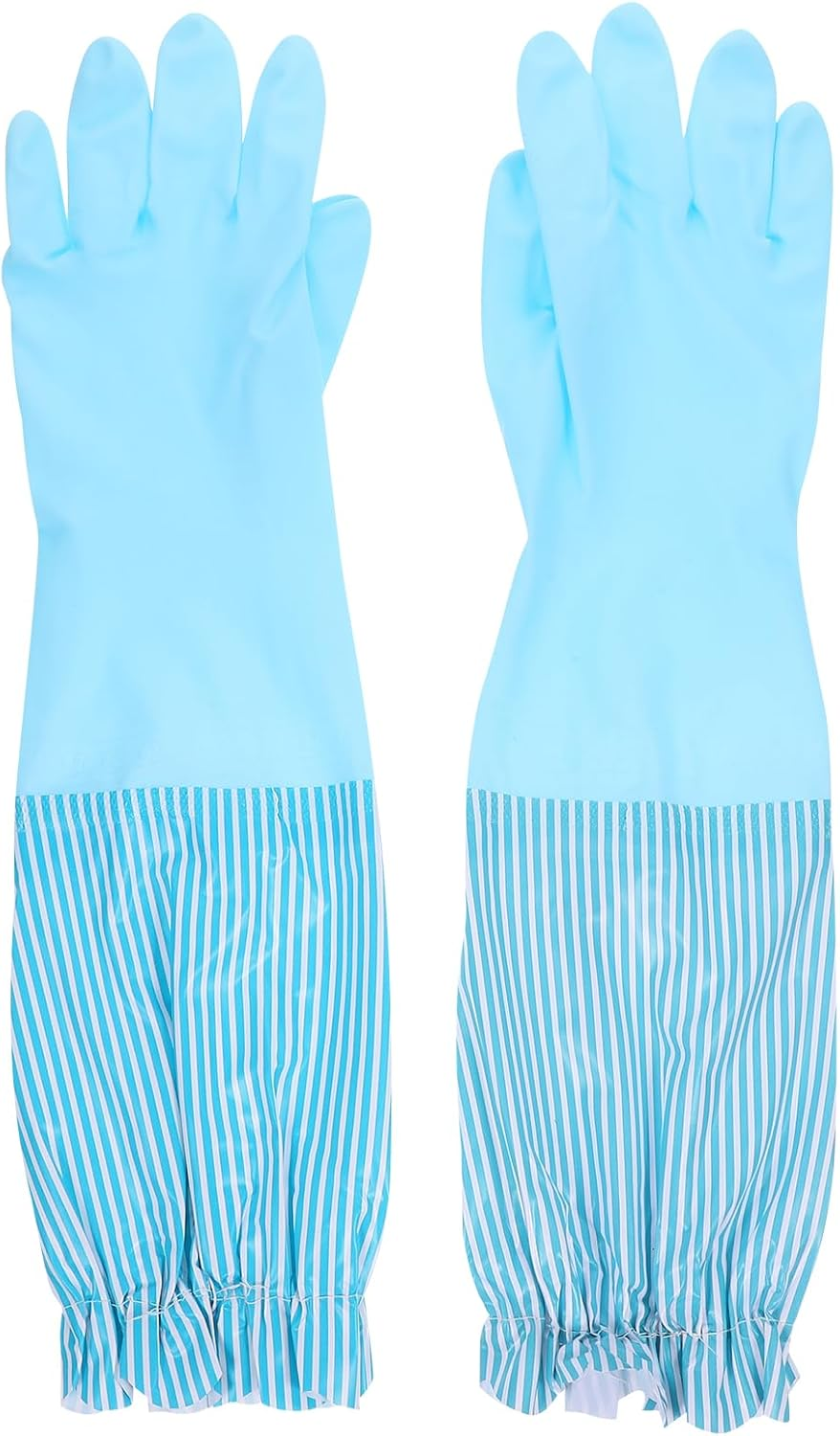 Dish Washing Gloves, Fleece-Lined Long Cuff Reusable Waterproof Household Dishwashing Non-Slip Cleaning Rubber Gloves image number 2