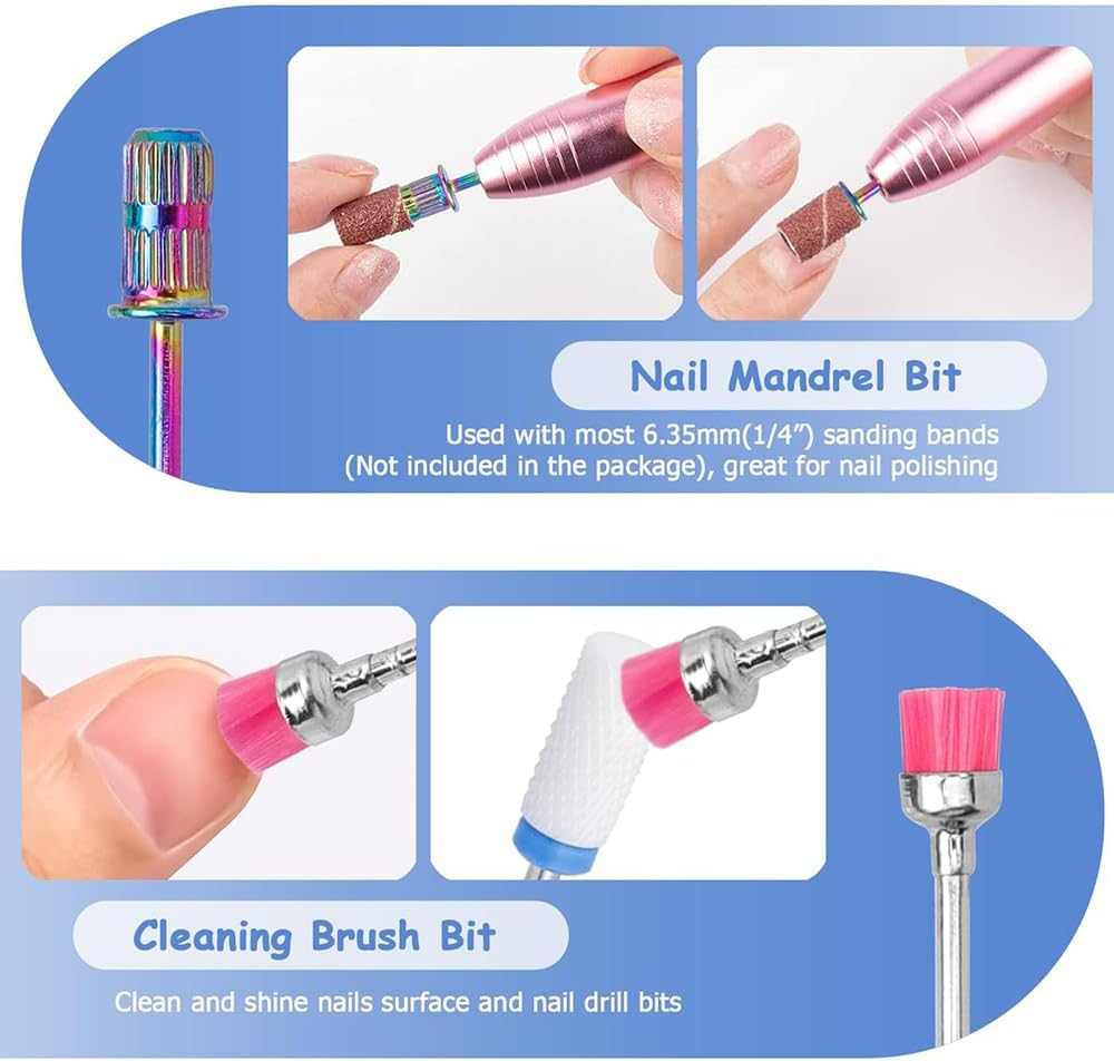 Yakamoz 20Pcs Nail Drill Bits Set, 2.35Mm Shank Professional Diamond Cuticle Nail File Bits and Ceramic Acrylic Gel Nail Bit Kit for Manicure Pedicure, Home Salon