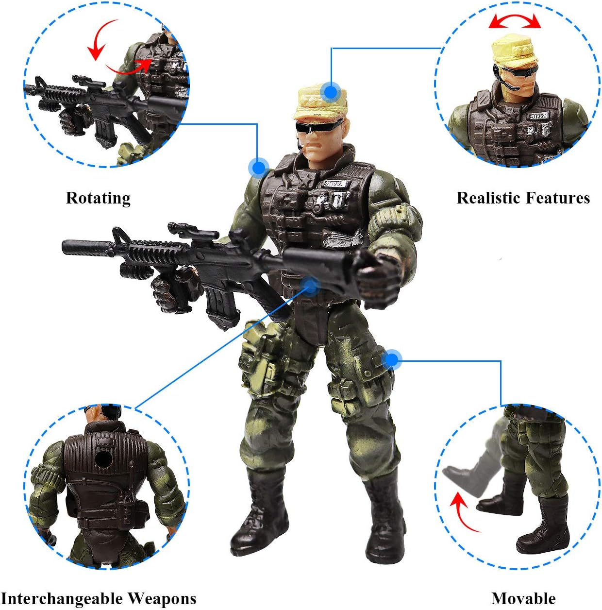 HAPTIME Soldier Figure Toy Army Men with Weapon / Military Action Figures Playset Special Force, Set of 6 (Each 3.75 Inch Tall) (SWAT) image number 3
