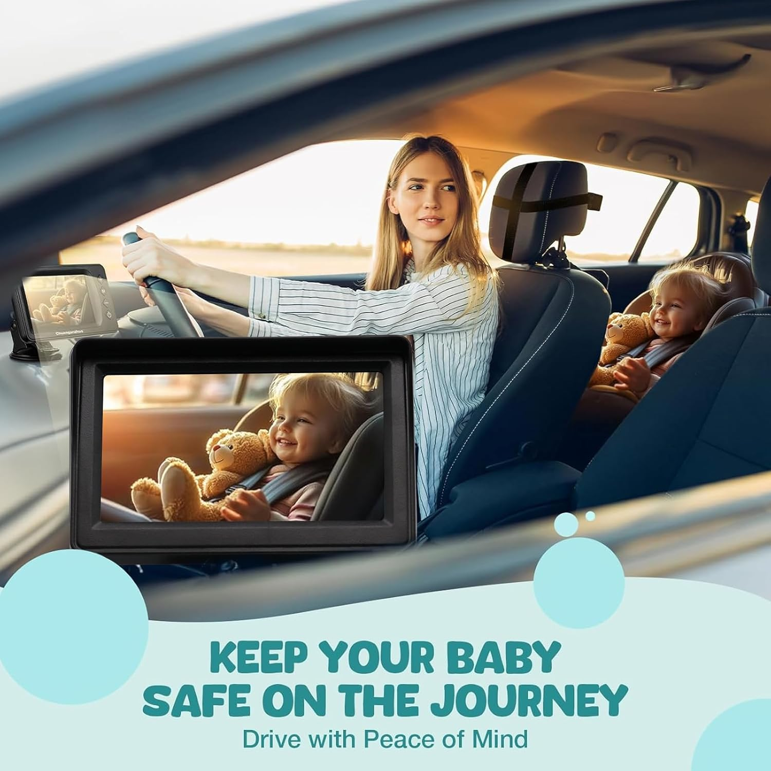 Baby Car Camera, 4.3'' HD Night Vision Function Car Mirror Display, 360 &deg;Rotation, 100&deg; Wide Angle Seat Safety Seat Mirror, Easily to Observe the Baby'S Every Move image number 2