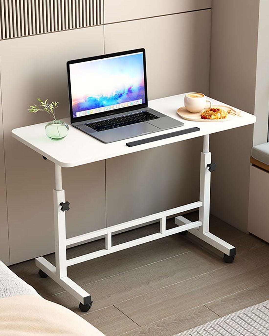 Small Standing Desk Adjustable Height, Yueme Mobile Stand up Desk with Wheels, 32 Inch Portable Rolling Desk Small Computer Desk, Portable Overbed Bedside Table End Table for Home Laptop Bed Sofa image number 4