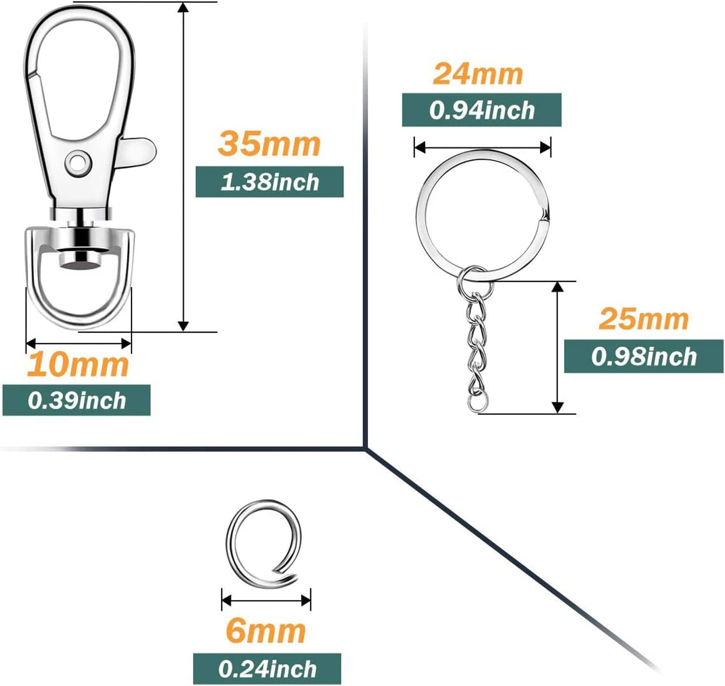 20X Detachable Swivel Lobster Clasp Clips Hook Alloy Key Ring Split Keychain Durable DIY for Key Split Ring Blanks image number 6