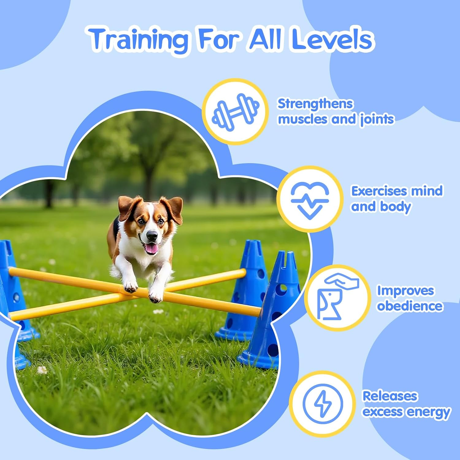 Advwin Dog Agility Hurdle Cone Set, Adjustable Dog Agility Course Backyard Set Include 12 Agility Cones 6 Agility Rods, Training Equipment Obstacle Training for Pet Outdoor Games with Carry Bag image number 6