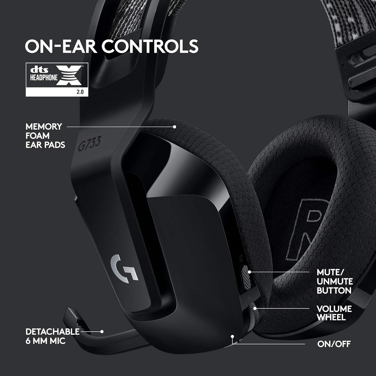 Logitech G733 LIGHTSPEED Wireless Gaming Headset with Suspension Headband, LIGHTSYNC RGB, Blue VO!CE Mic Technology and PRO-G Audio Drivers - Black image number 2