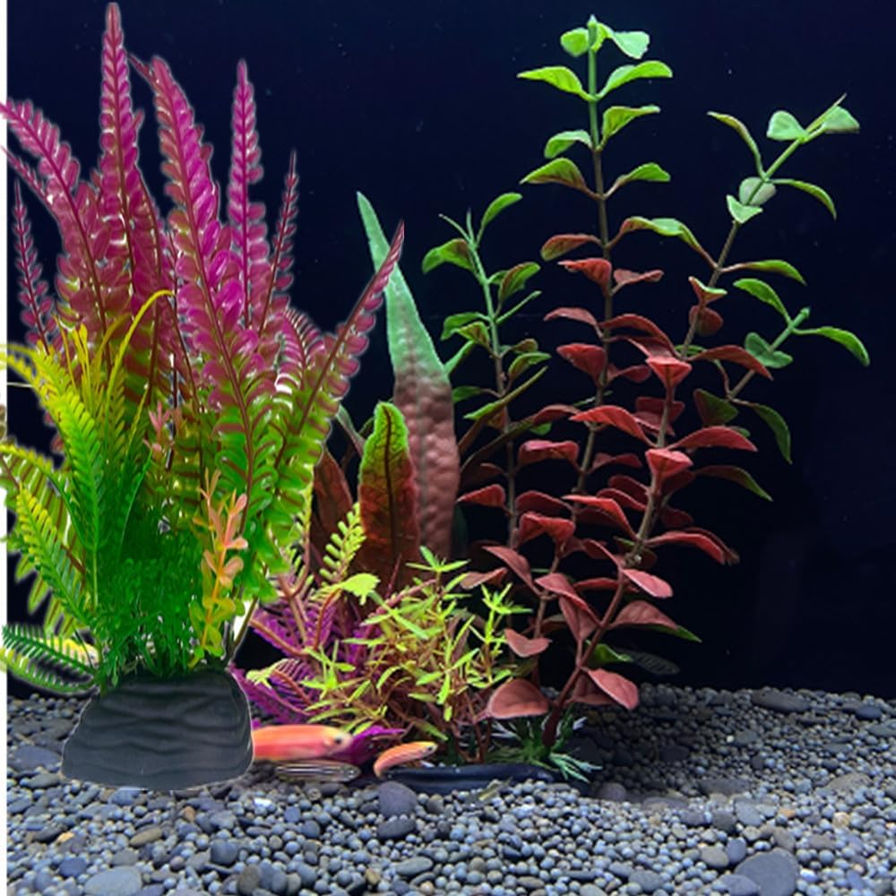 Loopunk 6 PCS Fish Tank Plants Artificial, Fish Artificial Aquatic Plants in Plastic Large Aquarium Decorations, Aquarium Fish Tank Plastic Plants Ornaments Colorful. image number 2