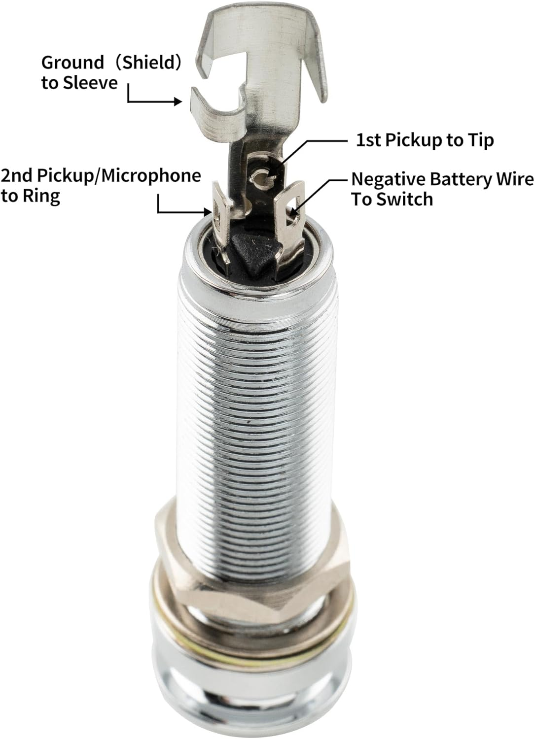 Musiclily Pro 1/4 Inch Mono/Stereo Endpin Output Jack Strap Button Threaded Jack Socket for Acoustic Guitar Bass, Chrome - Black image number 3