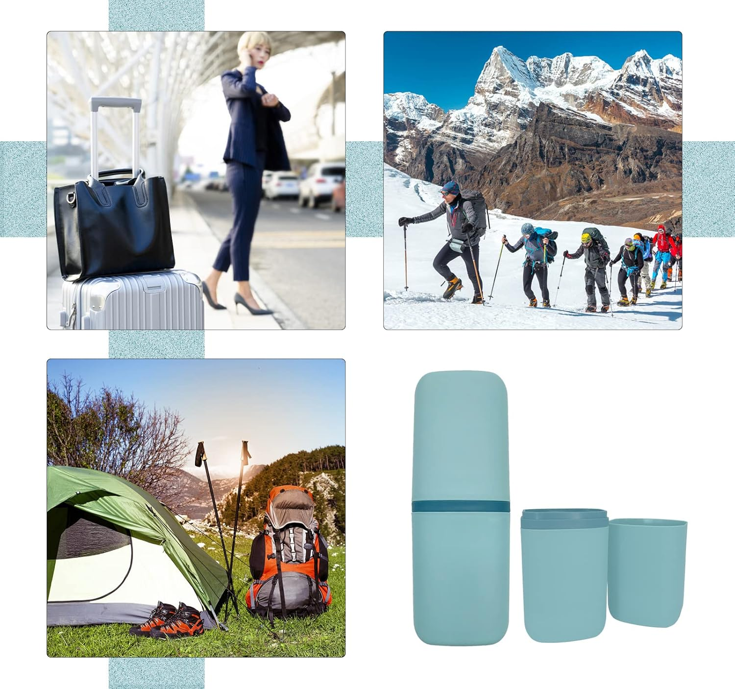 Sietdeseo Travel Toothbrush & Toothpaste Case, Portable Toothbrush Holder with Cup, Light Blue