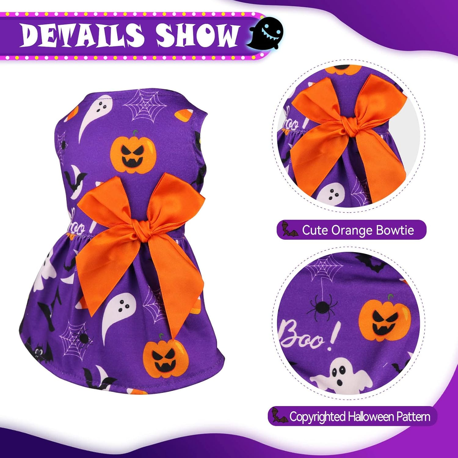 Dog Halloween Costumes Girl Dog Halloween Dress Stretchy Funny Dog Costumes Puppy Clothes with Bowtie Dog Outfit for Small Dogs Cats Puppy(L) image number 3