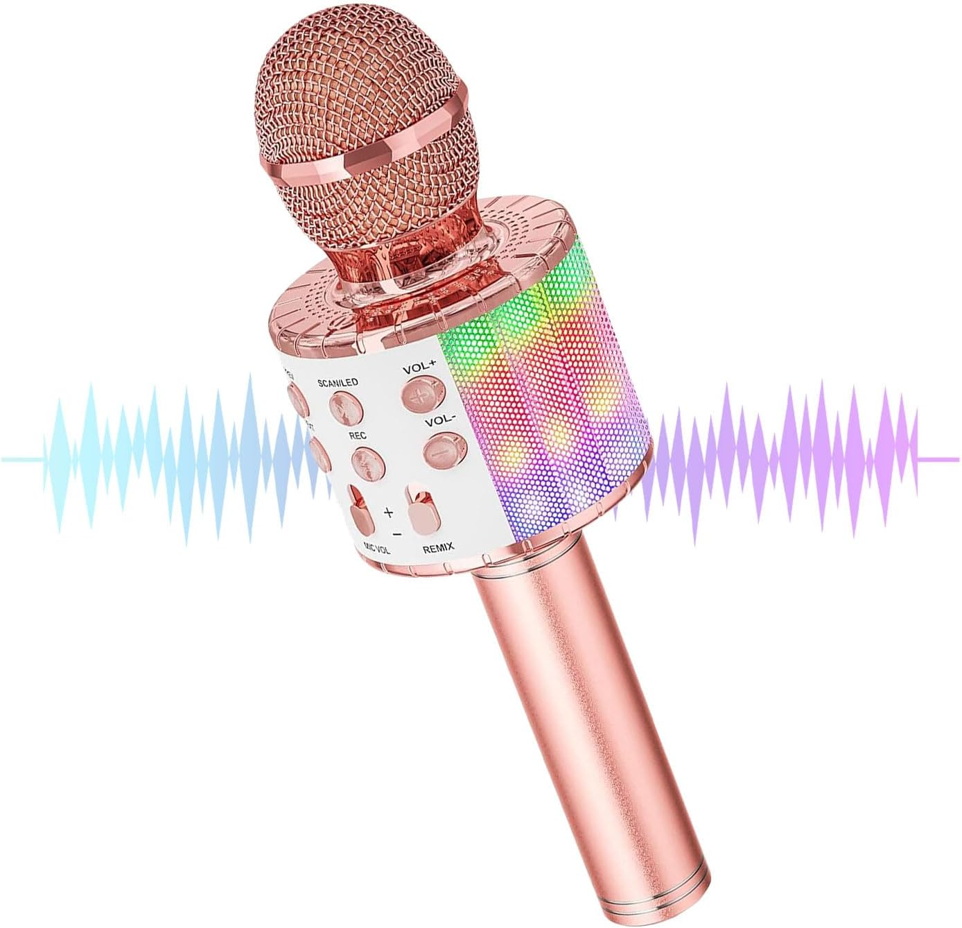 Wireless Karaoke Microphone, 5 in 1 Portable Bluetooth Microphone Kids, with Colored Leds. Karaoke Mic, for Mobile Phone/Android/Tv, for Gifts for Girls, Children and Adults of All Ages (Blue)