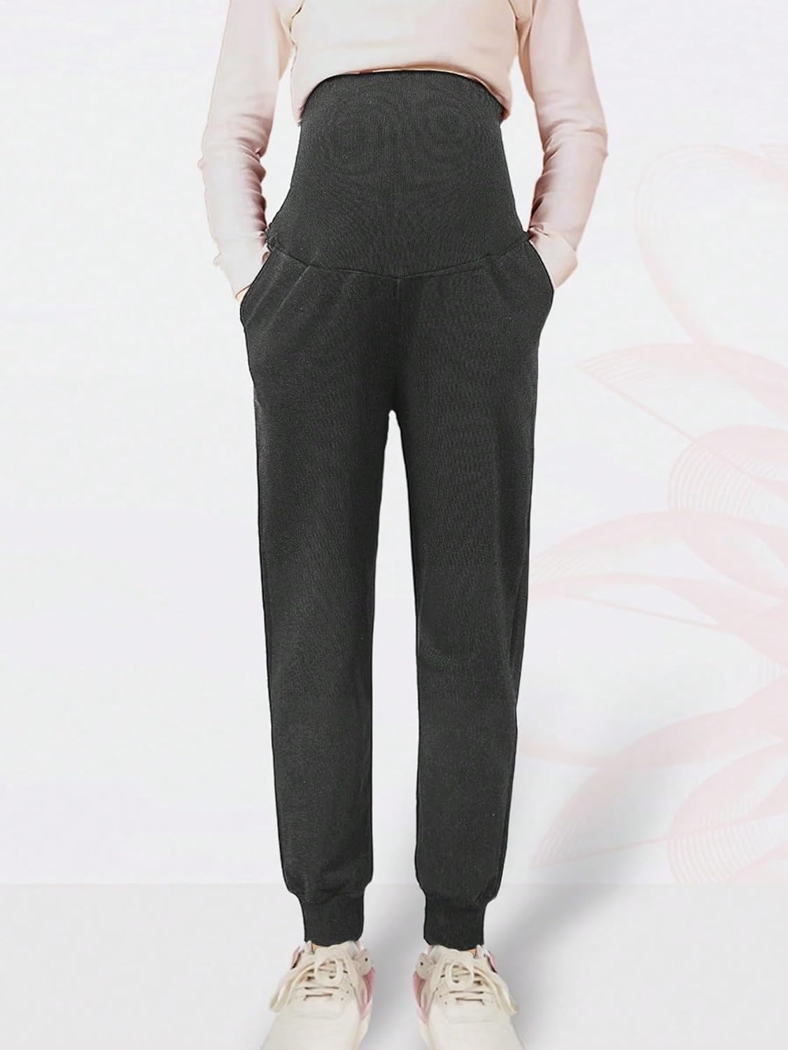 PARNIXS Women'S Thermal Maternity Pants, Fleece Lined Winter Pregnancy Joggers with Stretchable Waist, Cozy Warm Ankle Pants for Pregnant Women image number 4