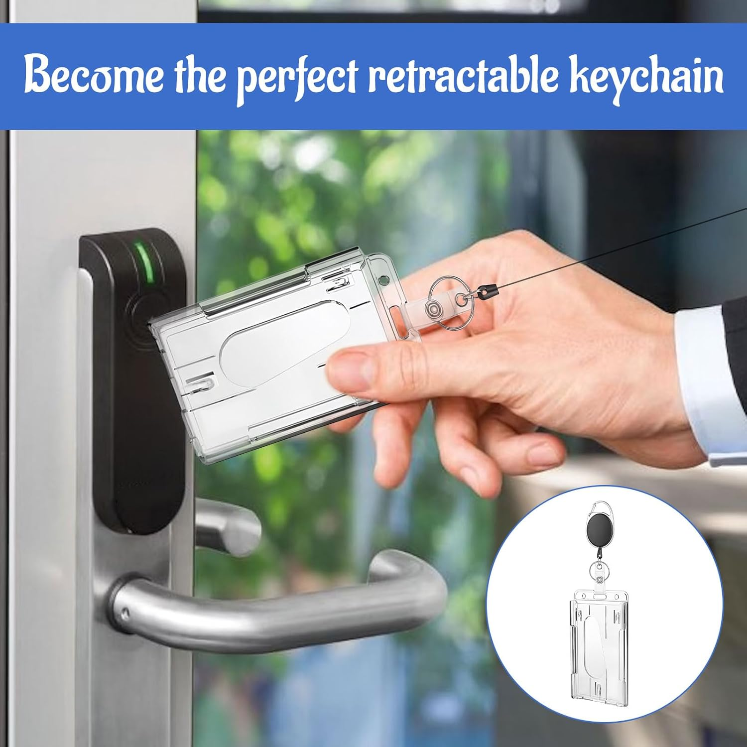ID Card Holder, 3 Pack Retractable Keychain, Retractable Badge Holder Double Sided Retractable Pass Holder with Retractable Lanyard, Retractable Keychain with Polycarbonate Vertical Thumb Slots.