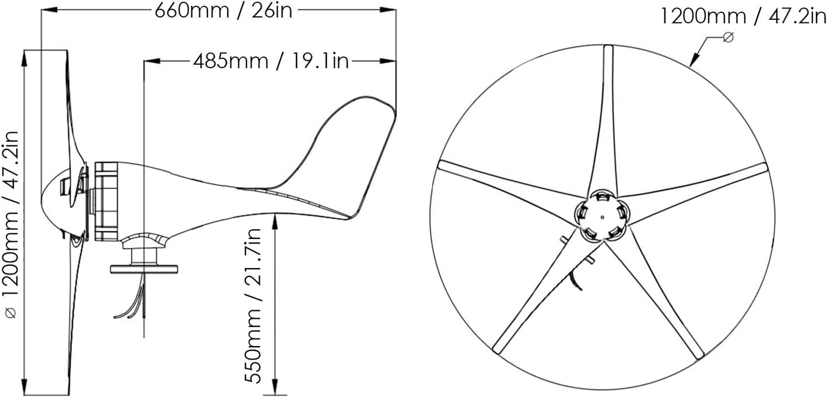 12V 1200W Wind Generator with Charger Controller - 5 Blades S-Type Minitype Wind Turbine Kit for Clear Energy - Windmill for Home, Highways, Boats - White image number 2