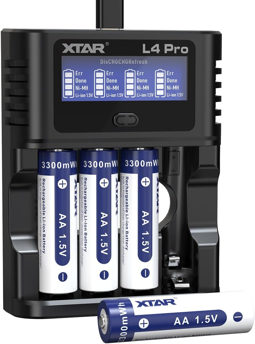 XTAR 3300Mwh Rechargeable AA Lithium 1.5V Batteries with L4 Pro Battery Charger (L4 Pro+4Pc 3300Mwh) image number 5