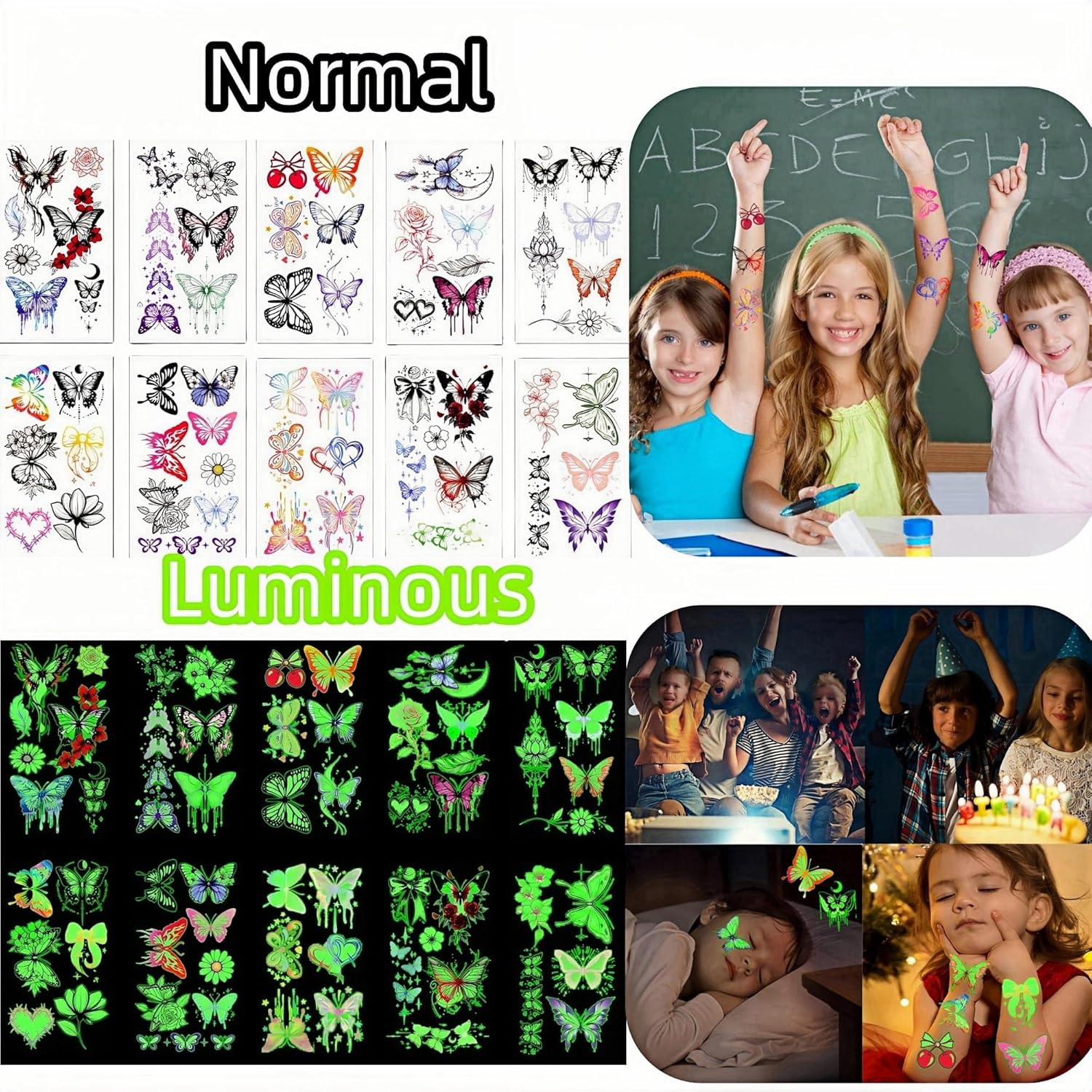 10 Sheets Temporary Tattoos Children Adults Luminous Tattoos Children'S Tattoos Butterfly Tattoo Toy Girls 4 5 6 7 8 9 10 Years Tattoo Children Girls Butterfly Decoration Birthday - Color-F image number 7