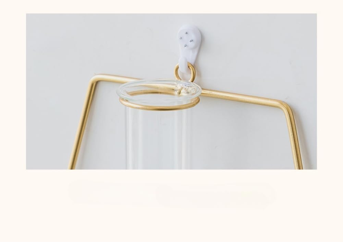 2 Pack Nordic Wall Vase Hanging Geometric Gold Flower Vase Wall Mount Metal Frame Vases Hydroponic Glass Bud Vase Decor for Home Wedding Farmhouse - Coffee image number 3