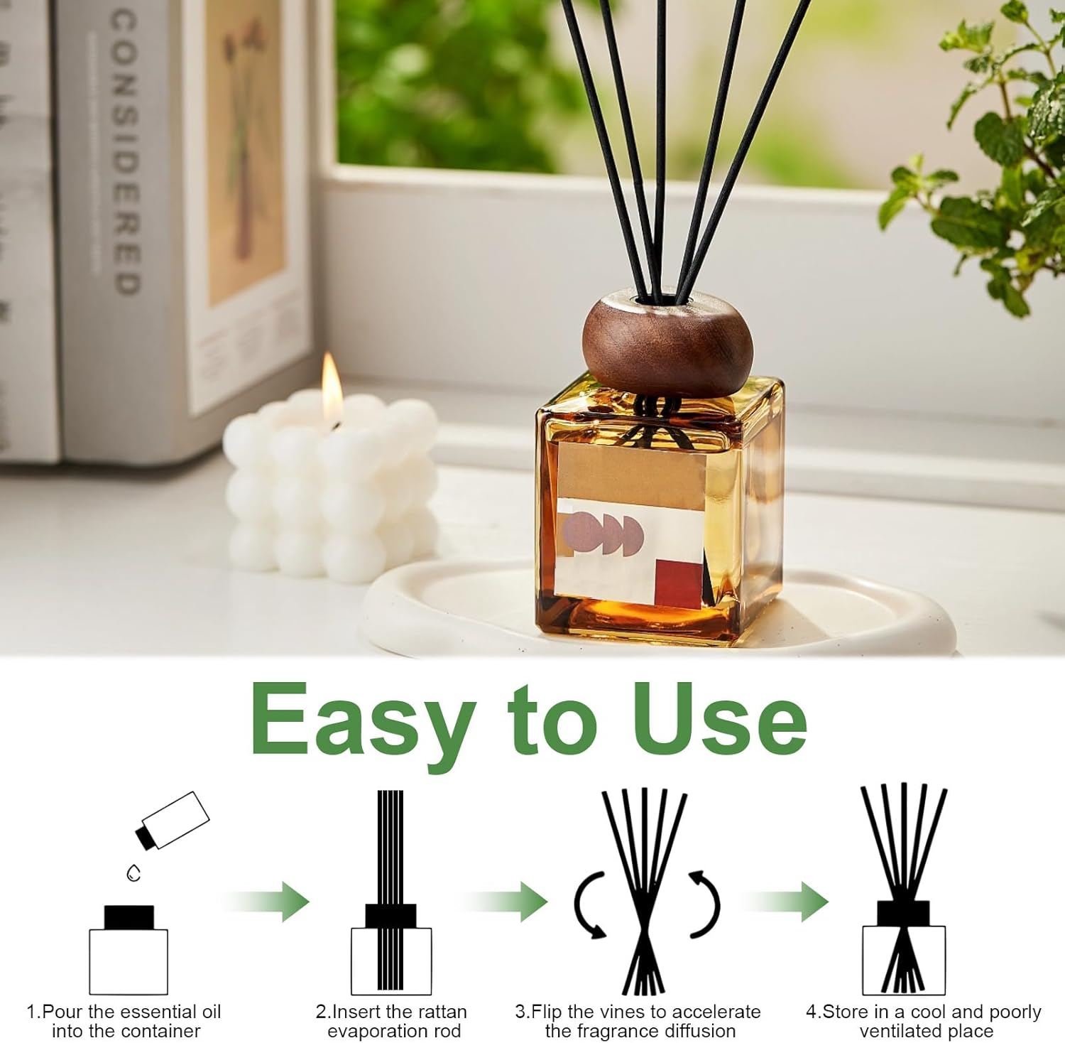 120 Pcs Diffuser Reed Sticks Refills - Natural Rattan Essential Oil Sticks for Home & Office, Long-Lasting Aromatherapy, Decorative White/Black/Wooden Sticks (Premium Fragrance Accessories) image number 4