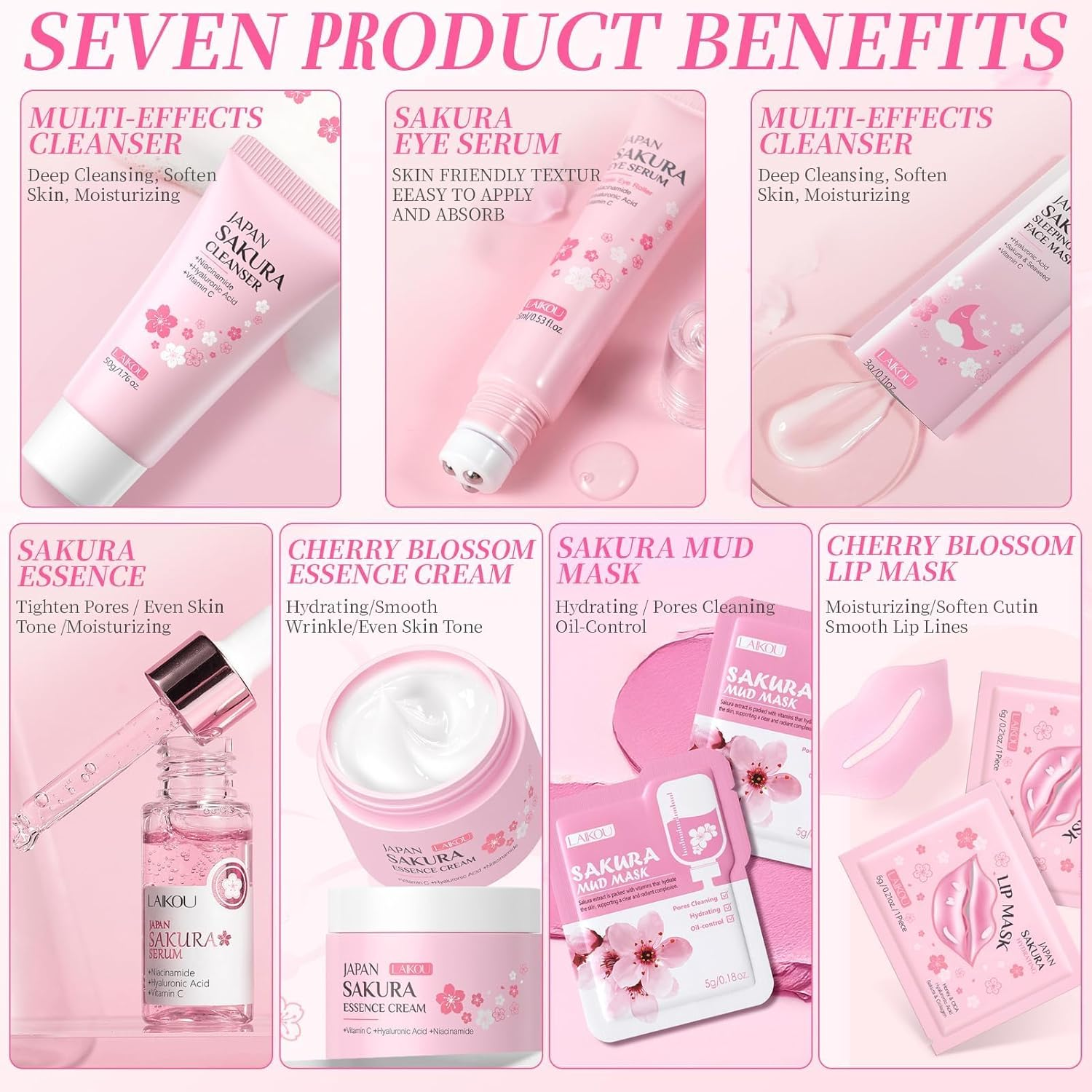 21 Piece Japan Sakura Skin Care Set for Teenagers, Sakura Face Care Set, Moisture Skincare, Anti-Ageing Face Care Set, Gift Teenager Girls, for Teenage Girls and Women image number 1