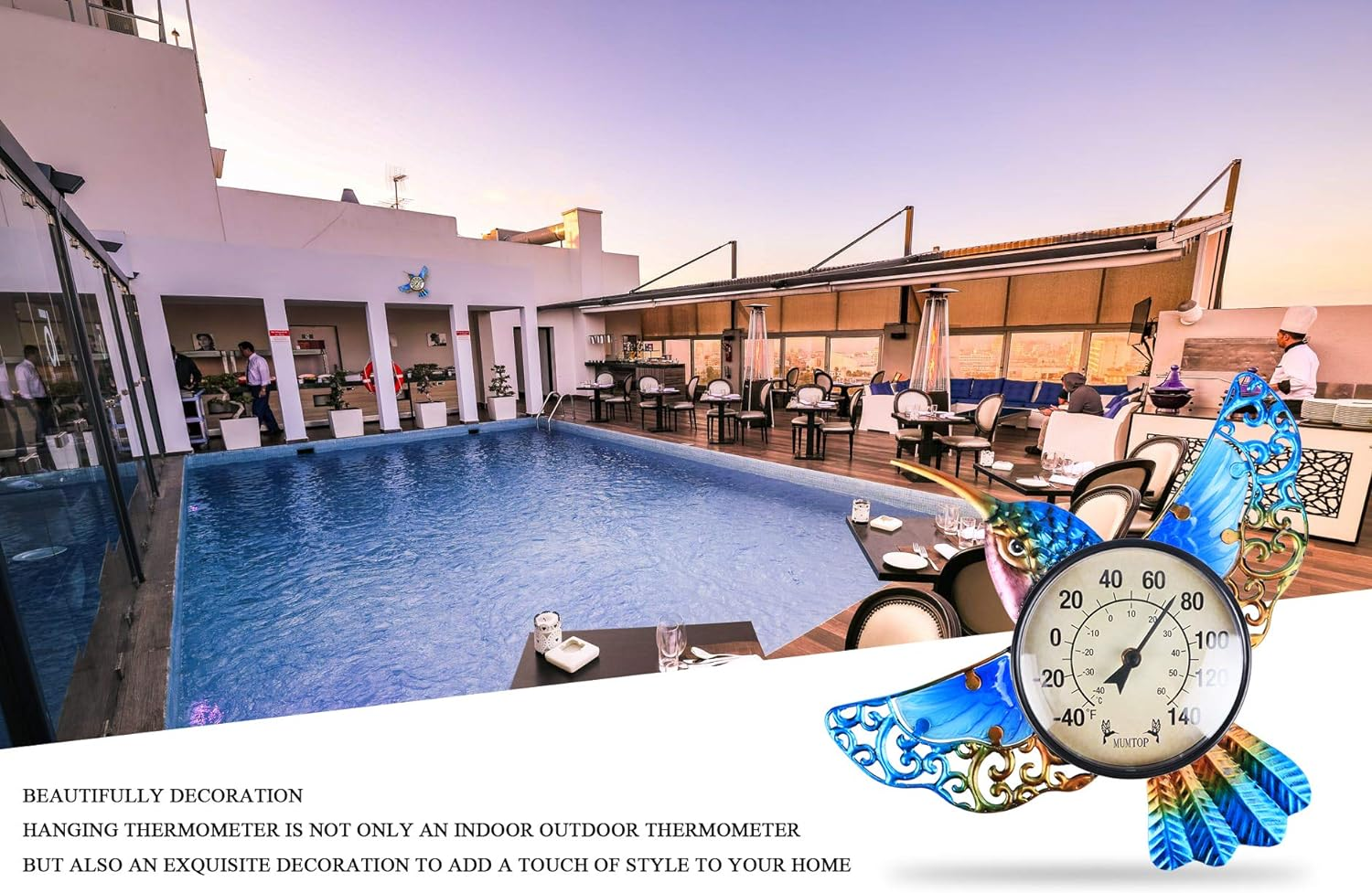 MUMTOP Indoor Outdoor Thermometer Hummingbird Waterproof Wall-Mounted Thermometer Exquisite Decoration Does Not Require Any Battery image number 1