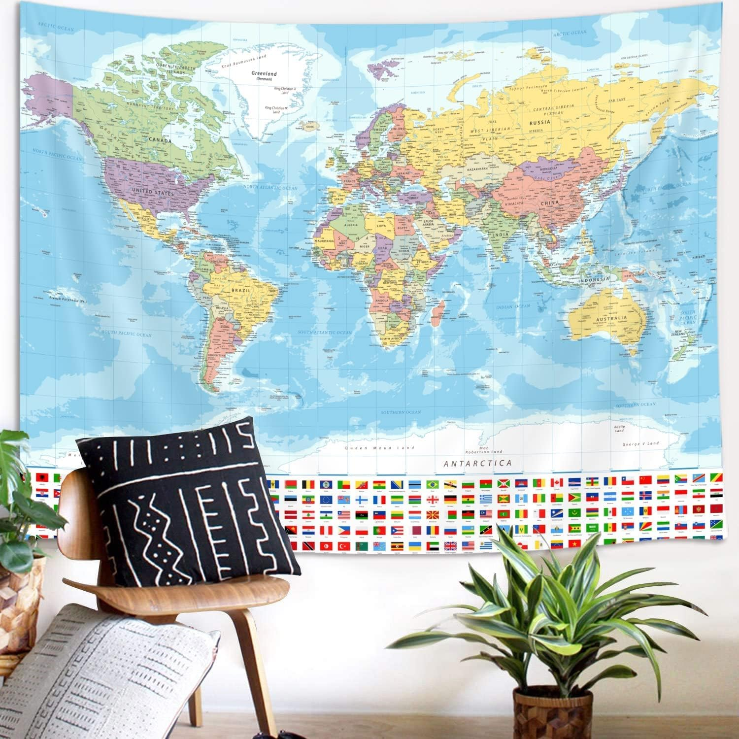 World Map Tapestry Wall Hanging, Map of the World with National Educational Wall Tapestries Room Decor, Boys Girls Kids Map Wall Tapestry for Bedroom Living Room Office Classroom (80X60") image number 4