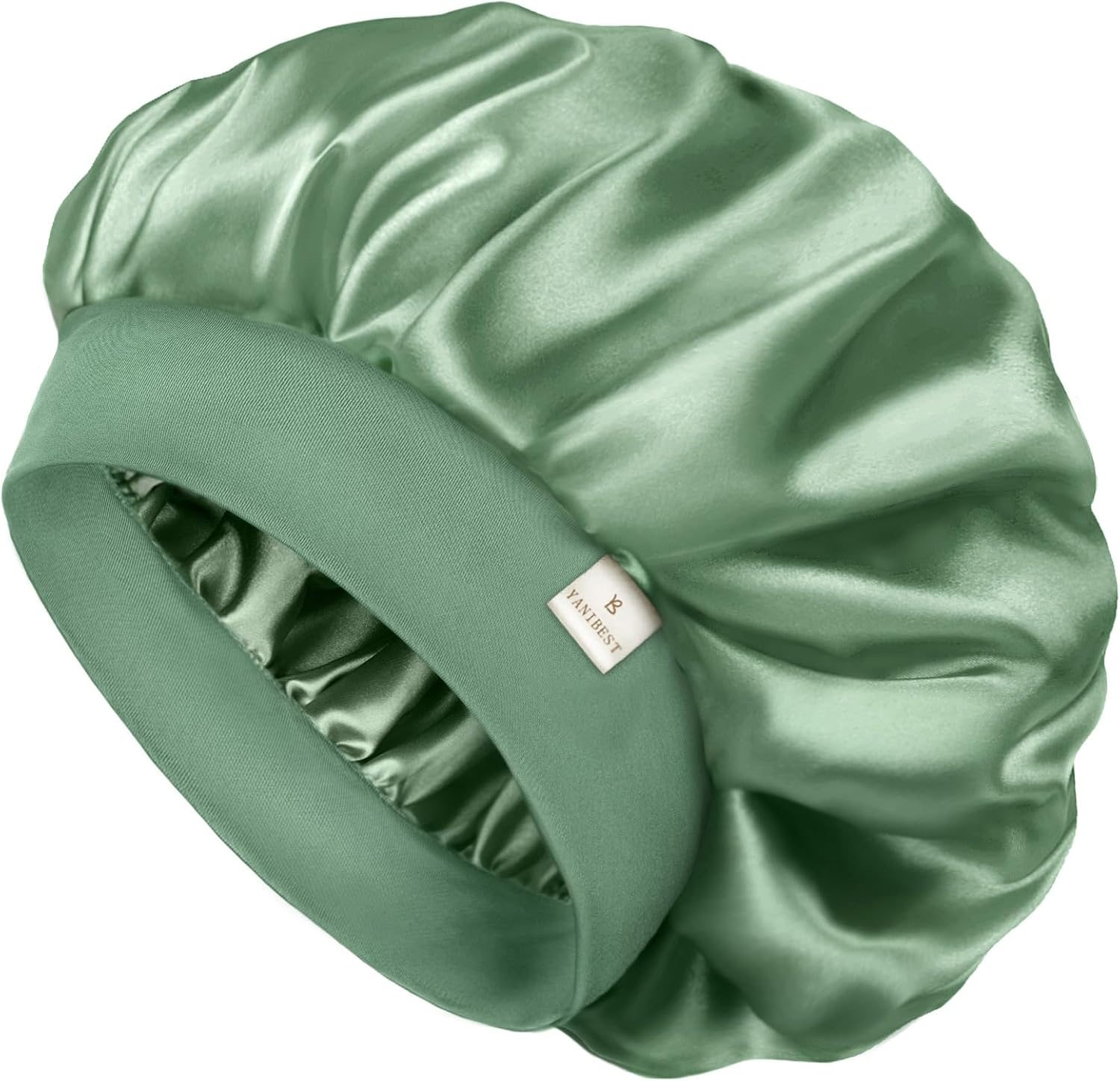 YANIBEST Women'S Satin Hair Bonnet for Sleeping, Curly, Natural, Long Hair, Adjustable One Size Green Beanie