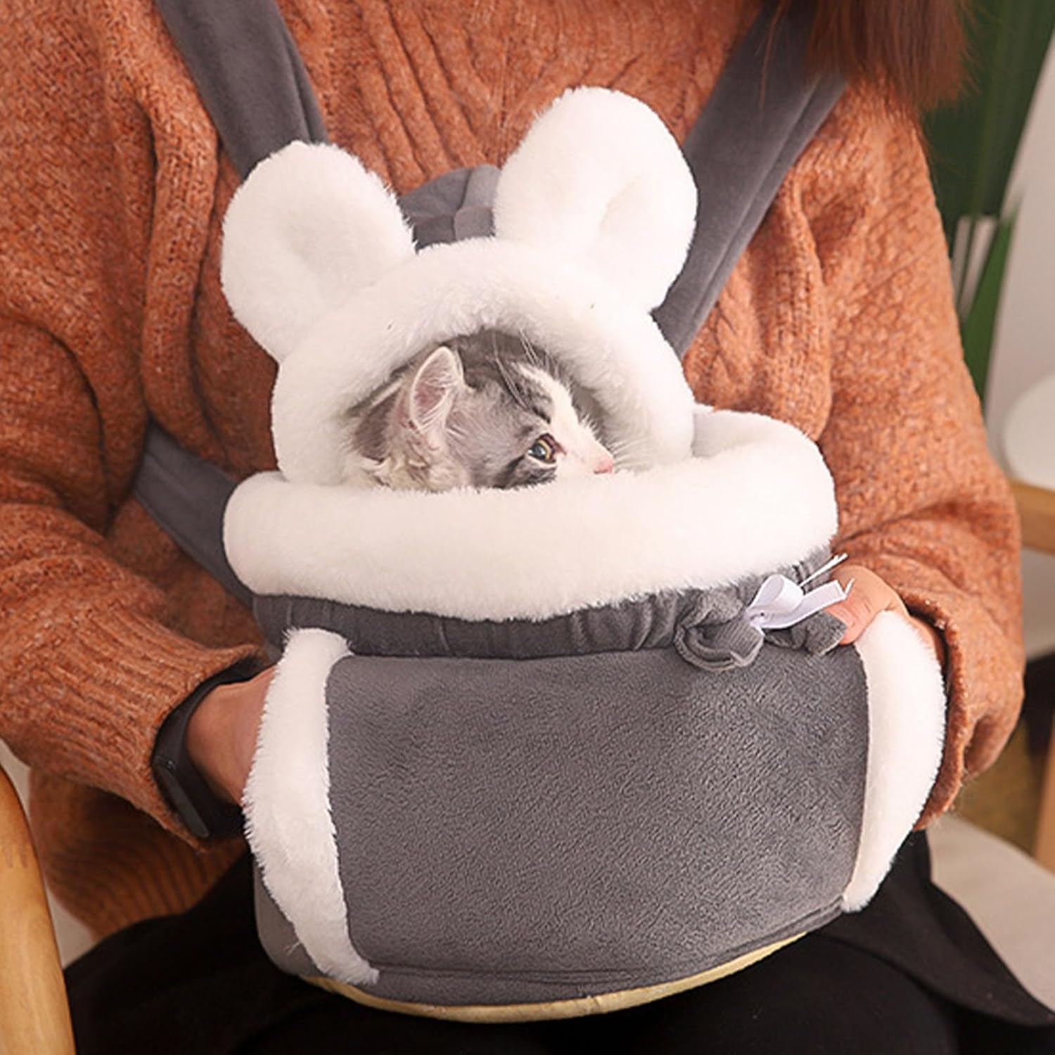 Cat Bag Carrier, Cute Double Pocket Design Cat Travel Carrier Comfortable Front Pack, Cat Bag, Soft Pet Cave, Cozy Cat Travel Carrier for Travel, Outdoor