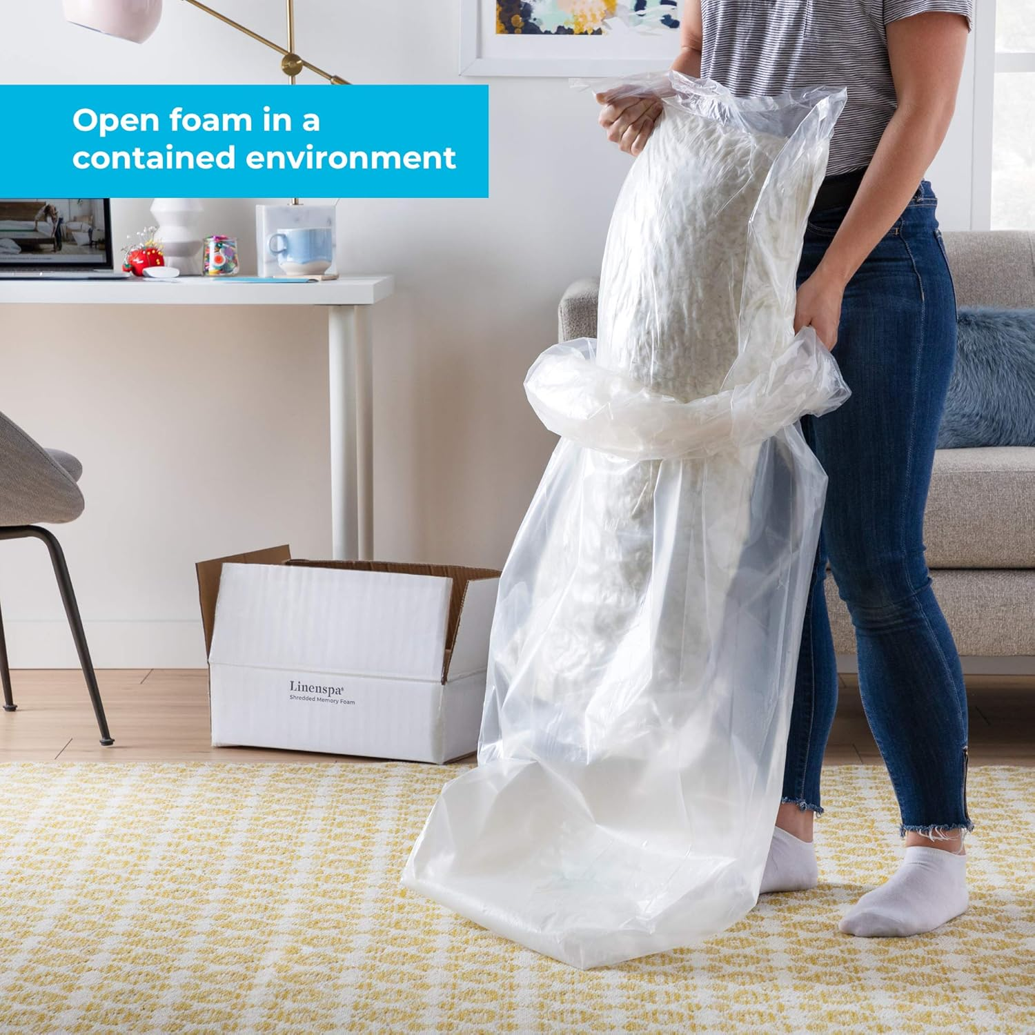 Linenspa Premium Shredded Memory Foam - Premium All White Craft Foam - Replacement Fill for Pillows, Bean Bags, Chairs, Dog Beds, Stuffed Animals, and Crafts, 2.5 Lbs image number 3