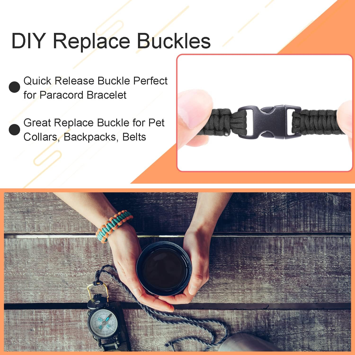 50 Pack 3/8 Inch Plastic Quick Side Release Buckles Curved Contoured Paracord Bracelets Clasps Buckle Clips Masks Dog Collar Bag Straps Backpack DIY Crafts Black image number 1