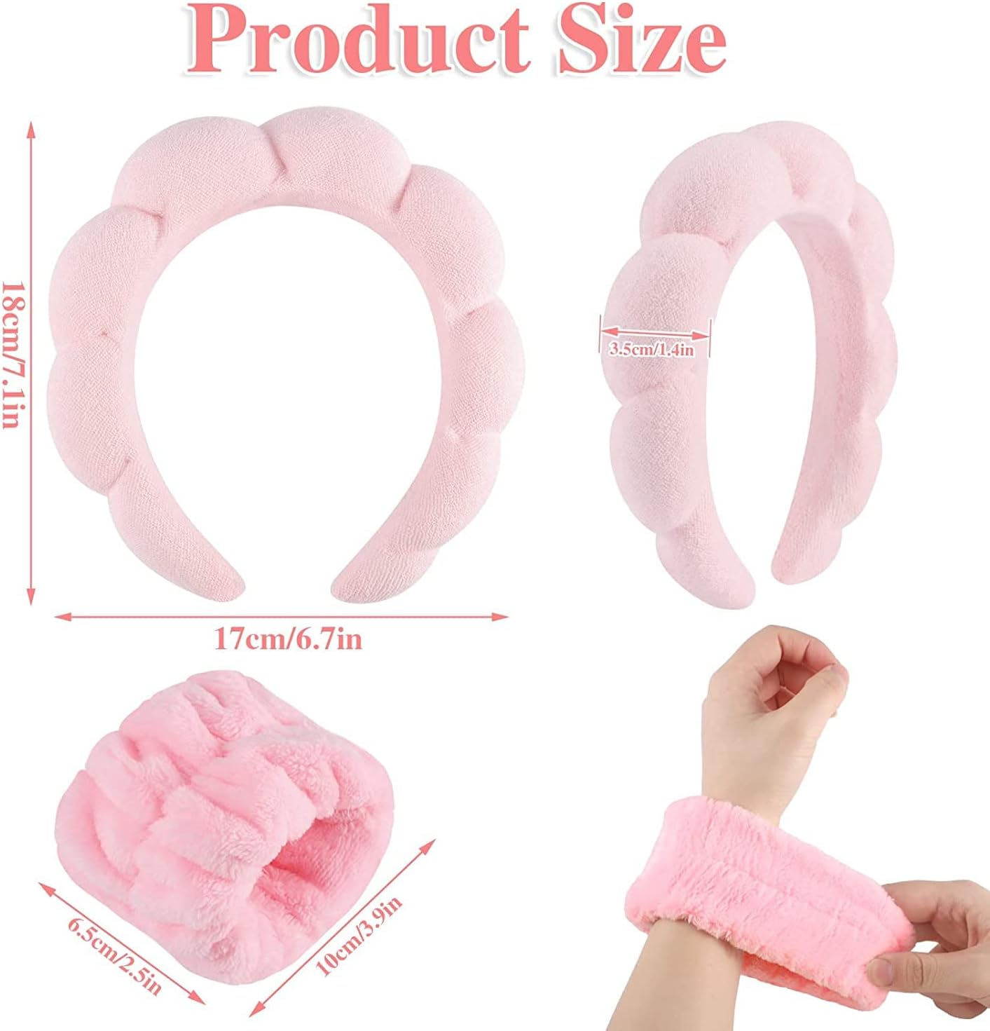 Makeup Headband Microfiber Wristbands for Women,Reayou Spa Headband Wrist Washband Skincare Headband,Sponge & Terry Towel Cloth Fabric Headband for Skincare,Makeup Removal, Shower, Skincare image number 5